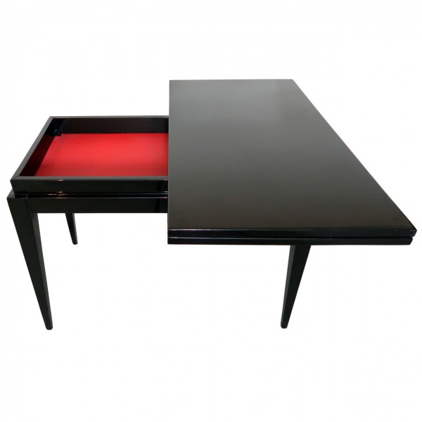 Art Deco Spieltisch mit rotem und schwarzem Leder, französisch